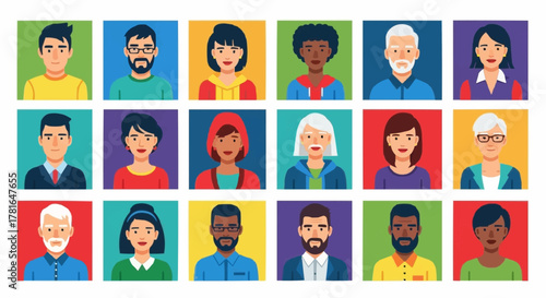 Diverse group of people avatars in a grid format.