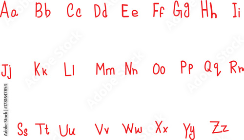 Handwritten english alphabet letters a to z in uppercase and lowercase on white background.