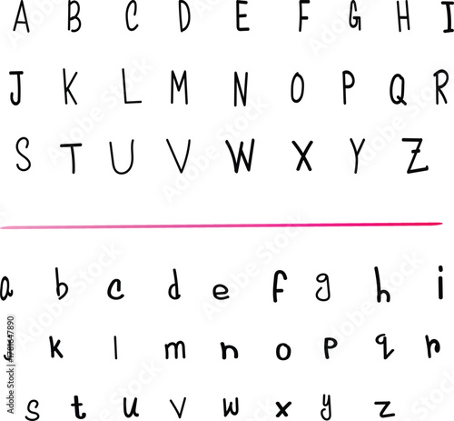 Handwritten alphabet letters uppercase and lowercase displayed in rows on white background.