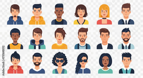Diverse Group of People Avatars Representing Various Demographics and Styles.
