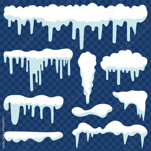 Schilderij op canvas Snowy piles, snow caps, snowballs, and snowdrifts Vector collection