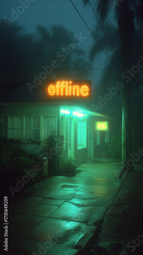 Eerie night scene with neon 