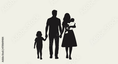Black silhouette of a young family with two children.