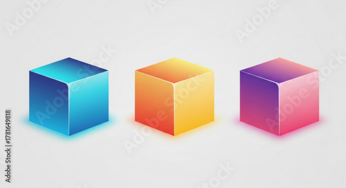 Three colorful cubes abstract geometric shapes with gradient effect modern design elements for your projects