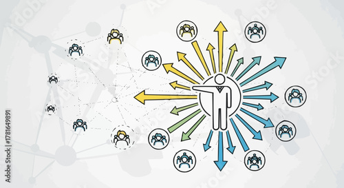 Person at the Center of a Network of Connections.