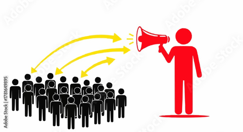 Person with megaphone addressing a crowd of people.