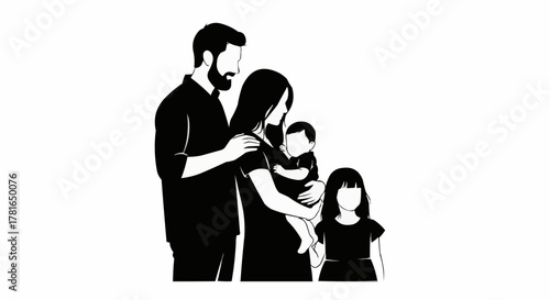 Family portrait silhouette showing parents and children together in harmony.