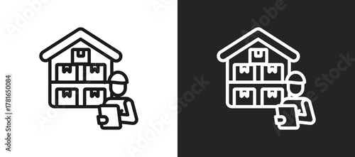 Warehouse Inspection Outline Icon In Black And White Filled Style