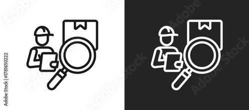 Product Inspection Outline Icon In Black And White Filled Style