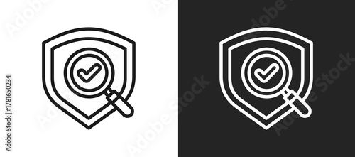 Inspection Shield Outline Icon In Black And White Filled Style