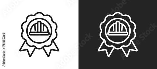 Safety Badge Outline Icon In Black And White Filled Style