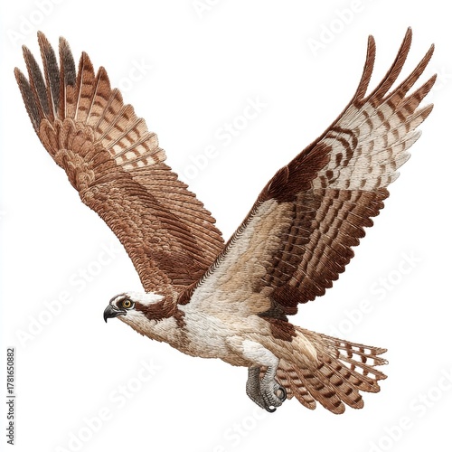 Brown and White Osprey in Flight Illustration