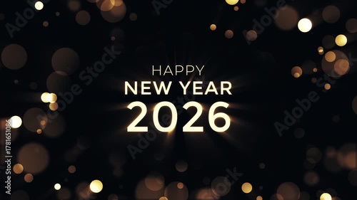 Happy new year 2026 animation with golden shiny light effect and luxury bokeh background