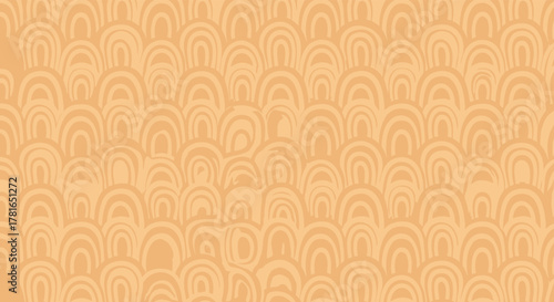 A warm, light orange background features a subtle, abstract pattern of continuous hand-drawn arch and rainbow shapes, creating a soft monochromatic texture.