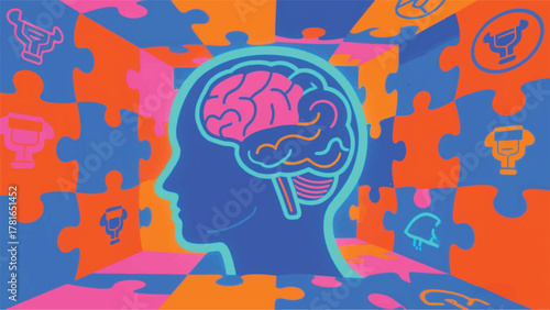 Thinking Brain Head Illustrator Artwork Banner Background Design Template 