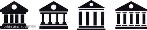 Bank building vector icon Black bank icon set. Government building, flat vector government building icon vector Building icon. Building with iconic columns. Historic building.