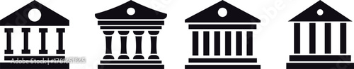 Bank building vector icon Black bank icon set. Government building, flat vector government building icon vector Building icon. Building with iconic columns. Historic building.