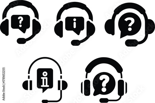 Customer information icon online support assistance icon vector set virtual customer service agent helping technical solution client care signs illustration