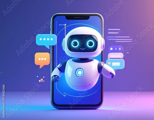 Chatbot AI Artificial Intelligence technology virtual conversation assistant support mobile smart phone online application chatting with customer service automatic answering. 3d rendering