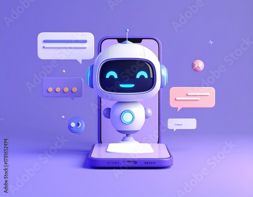 Chatbot AI Artificial Intelligence technology virtual conversation assistant support mobile smart phone online application chatting with customer service automatic answering. 3d rendering