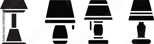 Elegant black table lamp Icon Set silhouette with a classic and timeless design Simple vector icon table lamp Lamp icon set. Set of lamps for the home. Table lamp icons - stock vector. 