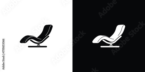 Black and white monochrome of a swivel lounge chair silhouette on transparent background