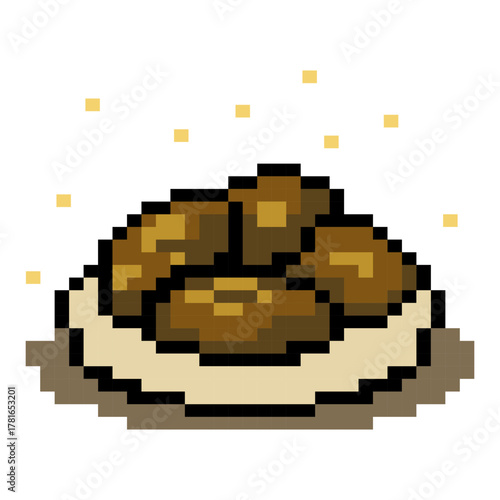 Pixel art plate of dates fruit for Ramadan iftar