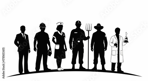 Diverse group of professionals representing different occupations silhouette.