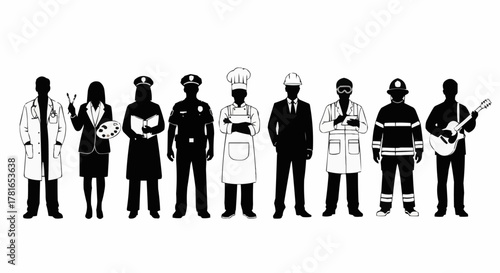 Diverse group of people representing various professions and occupations.