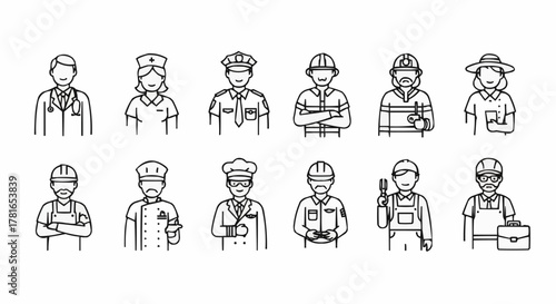 Collection of Diverse Professional People Icons Representing Various Occupations.