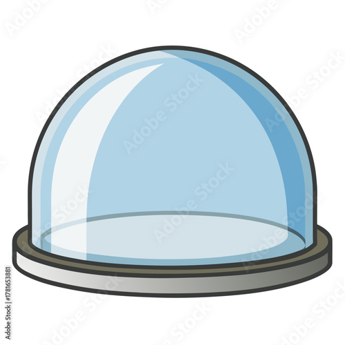 A simple illustration of a transparent glass or acrylic dome with a light blue tint sitting on a gray circular base, no background vector file.