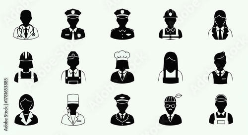 Collection of diverse professional occupation icons representing various careers.