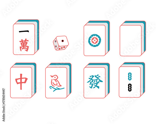 Chinese traditional Mahjong tiles. Perfect for board game designs, Asian culture concepts, and festival graphics.