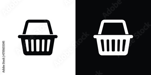 Shopping Basket Isolated Icon on Black and White Backgrounds Simple Design