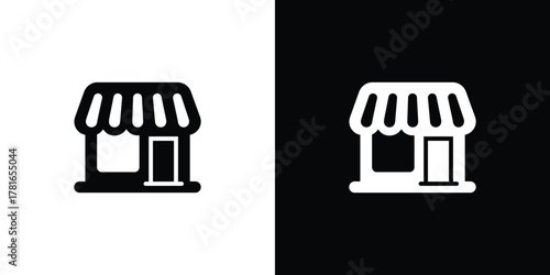 Shopfront Silhouette Vector, Kiosk Building Icon with Minimalist Design Isolated