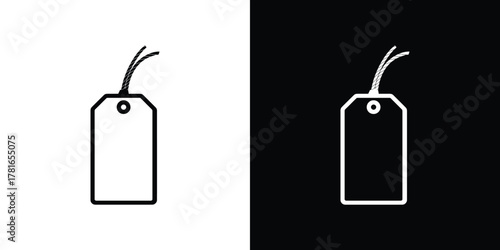 Simple Black and White Price Tag Icon with String on Split Background Design