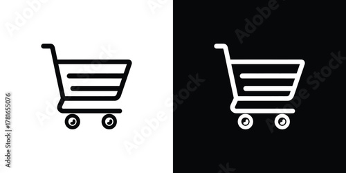 Shopping Cart Icon Silhouette in Black and White Contrasting Design Theme