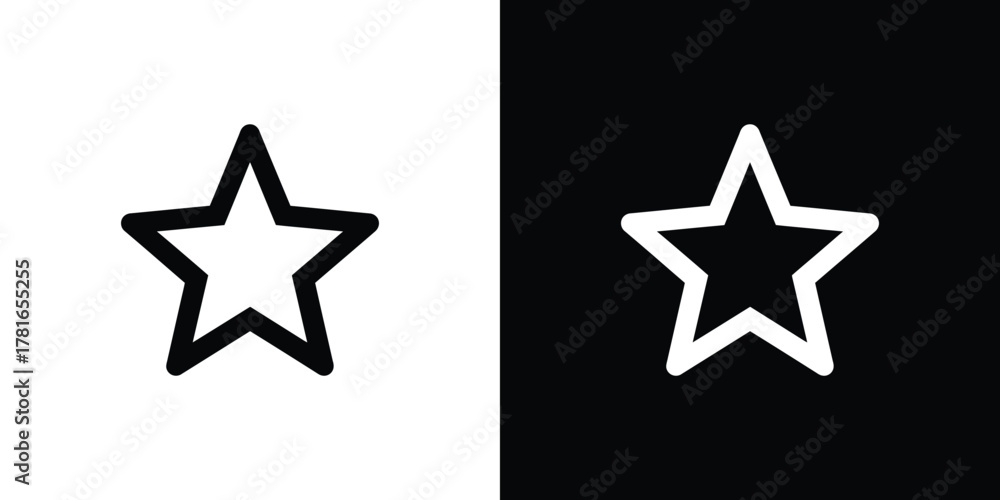Obraz premium Star Icon Cutout Contrasting Black Outline on White and White Outline on Black