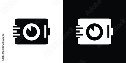 Square loading icon with white timer and statistic bars on transparent background