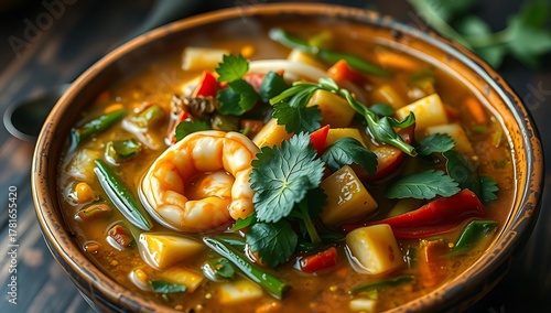 Ultra Realistic Thai Sour Curry with Shrimp – Bright, Appetizing, and Aromatic