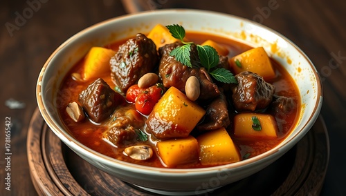Thai Massaman Beef Curry in Bowl – Steaming Hot with Aromatic Spices