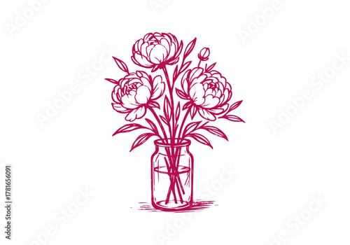 Peony Flower hand drawn simple sketch vector illustration