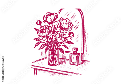 Peony Flower hand drawn simple sketch vector illustration