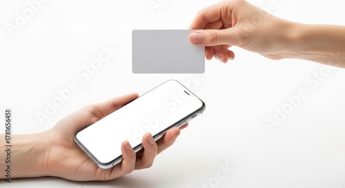 Contactless Mobile Payment: Hand Holding Smartphone and Blank Card