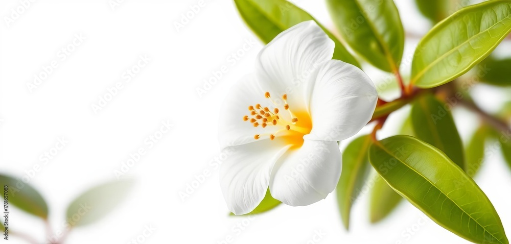 Fototapeta premium Delicate white orange blossom isolated on pure white background, closeup, spring bloom