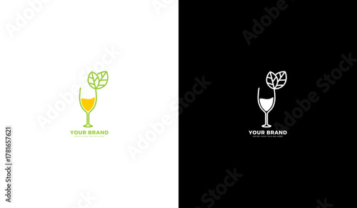 Natural healthy drink line logo, natural drink glass icon