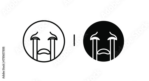 Two crying face emojis, one in outline and the other in black, symbolizing sadness and distress.