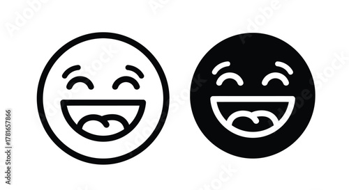 A set of two laughing smiley face icons, one in a simple outline and the other solid black.