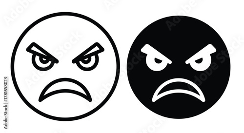 Two angry face icons, one outlined in white, the other filled in black.