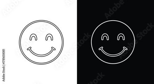 A simple outline of a smiley face is shown on both a white and a black background.